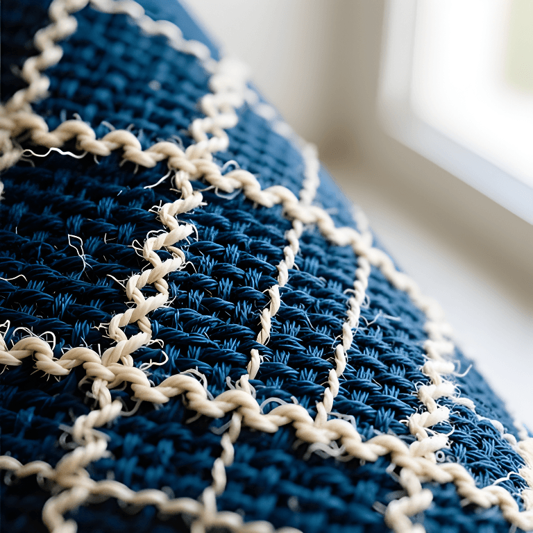 Two-times upscaled 768 by 768 pixel blue textile with sharper fibers