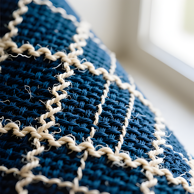 Two-times upscaled 768 by 768 pixel blue textile with sharper fibers